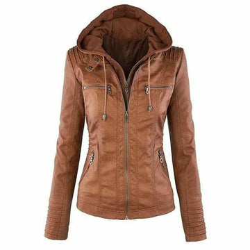 Chaqueta de Mujer con Capucha - Con Estilo Moto y Doble Cremallera