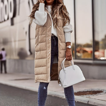 Gilet Imbottito Lungo da Donna - Con Cappuccio e Senza Maniche