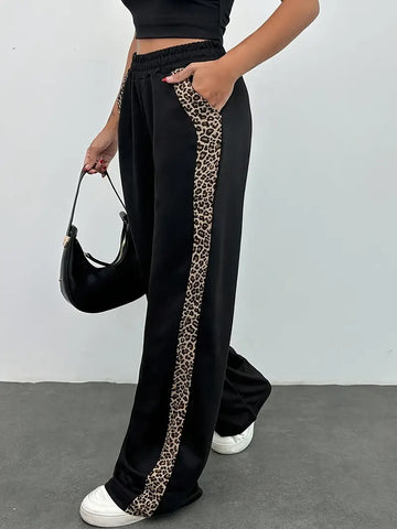 Joggers Stampa Leopardata Nera Donna Audace - Stile Selvaggio & Comfort