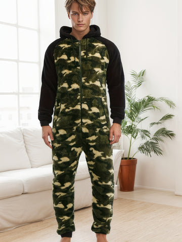 Mono entero para hombre negro y camuflaje - con capucha y cremallera