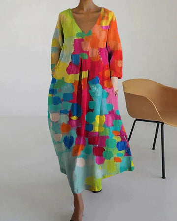 Abito Stampato Colorato con Scollo a V per Donna | Liana