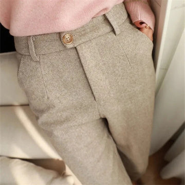 Pantalones de trabajo para mujer con espina de pescado - de talle alto y ajustados