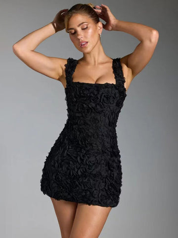 Abito Mini con Trama Floreali 3D per Donna