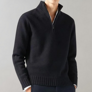 Suéter para Hombre con Cremallera Corta - Cuello Alto y Puños de Canalé