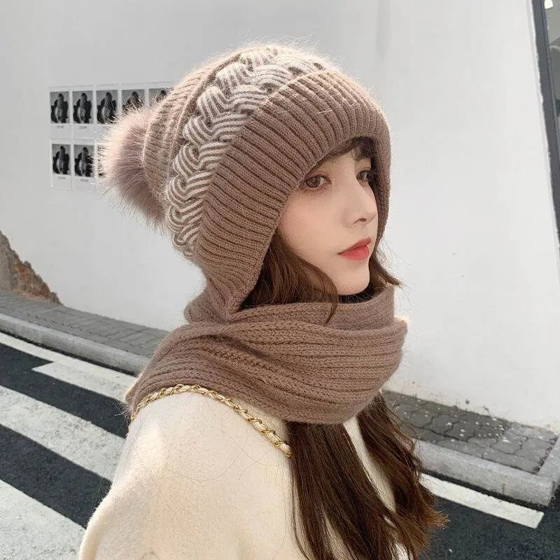 Gorra de mujer - Pom Pom y conjunto de bufanda a juego