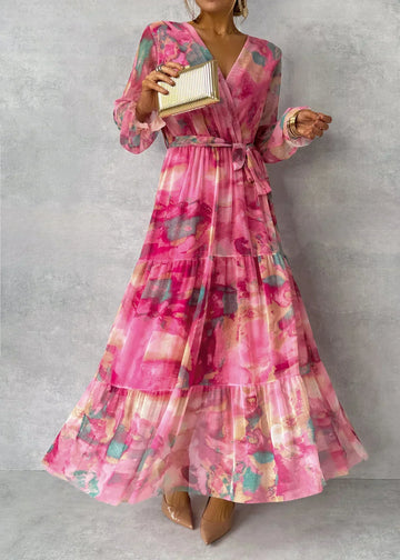 Elegante Abito Rosa a Maniche Lunghe da Donna