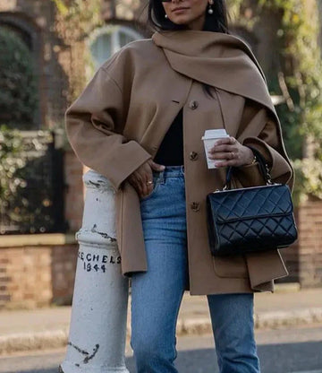 Cappotto da Donna in Maglia a un Bottone - Colletto a Scialle Drappeggiato