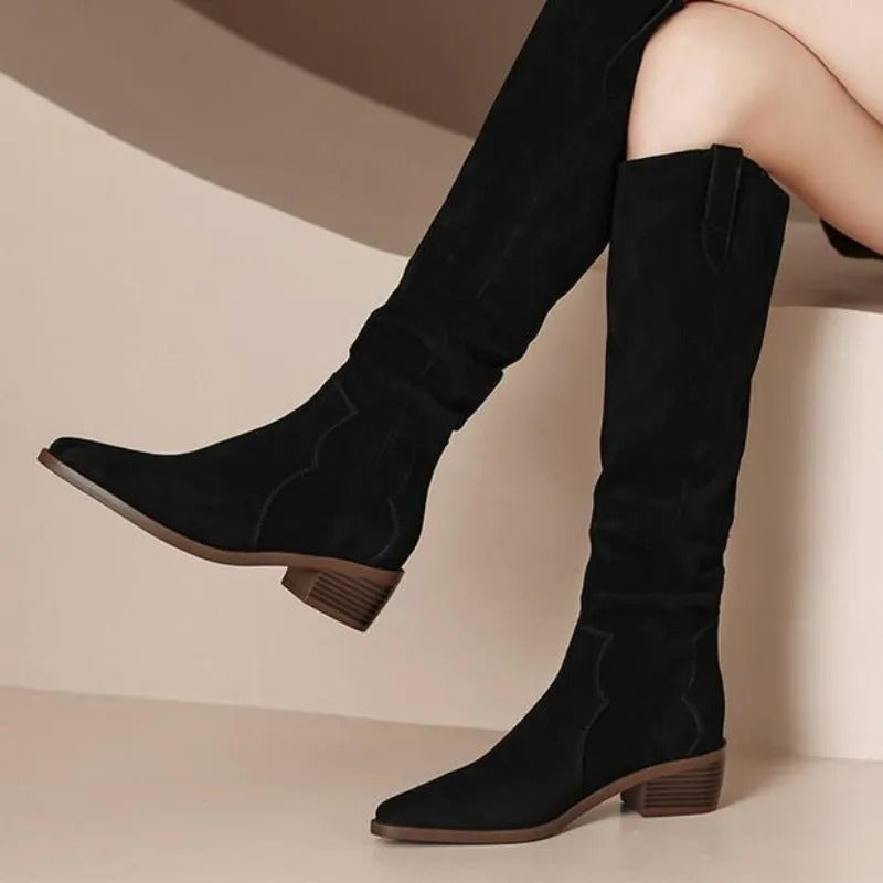 Botas hasta la rodilla para mujer - estilo pull-on y tacón bajo de bloque