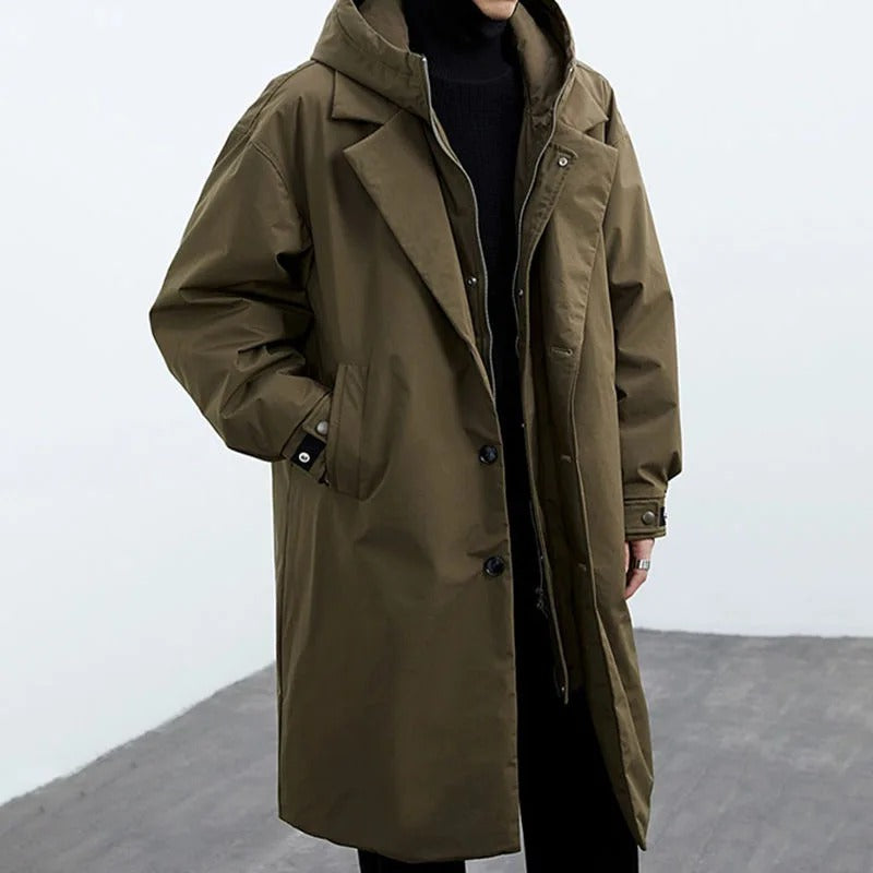 Trench para Hombre - Capucha Removible y Cierre con Botones y Cremallera