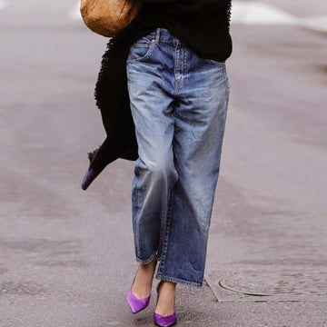 Jeans a Gamba Larga da Donna – Bicolore a Vita Media e Vestibilità Boyfriend