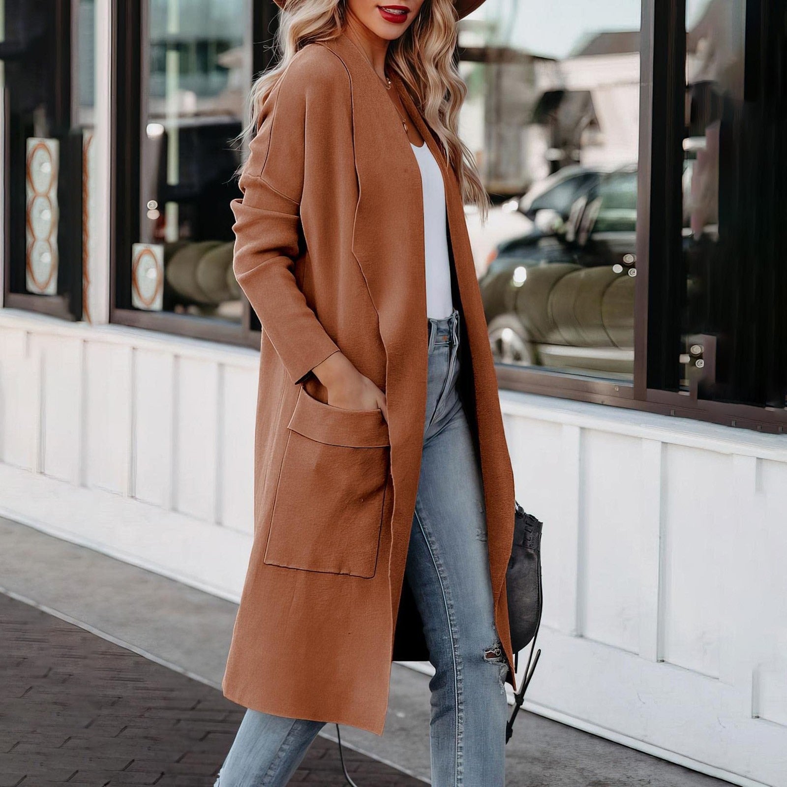 Cardigan Lungo Aperto sul Davanti per Donna