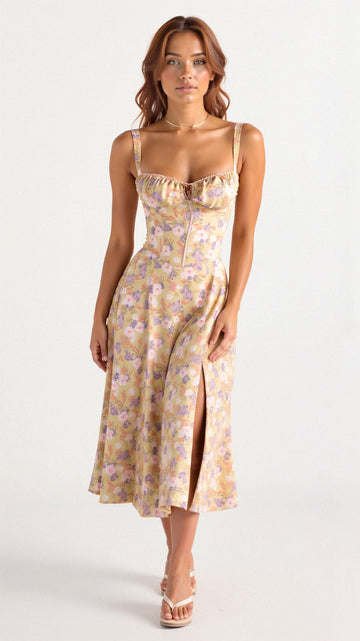 Elegante Vestito Midi con Corsetto e Gonna Svasata per Donna