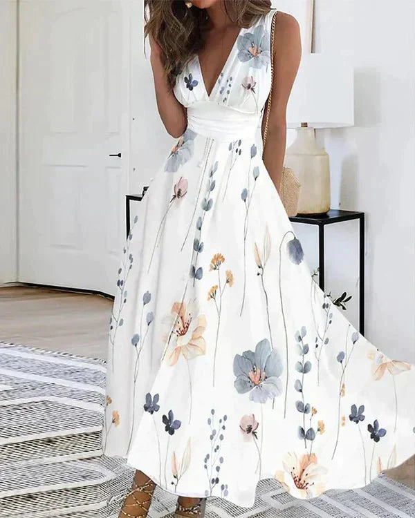 Vestito Floreale con Scollo a V per Donna