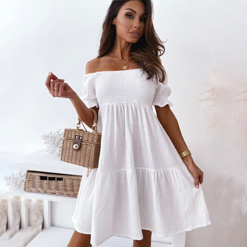 Vestito Fluttuante con Spalle Scoperte per Donna