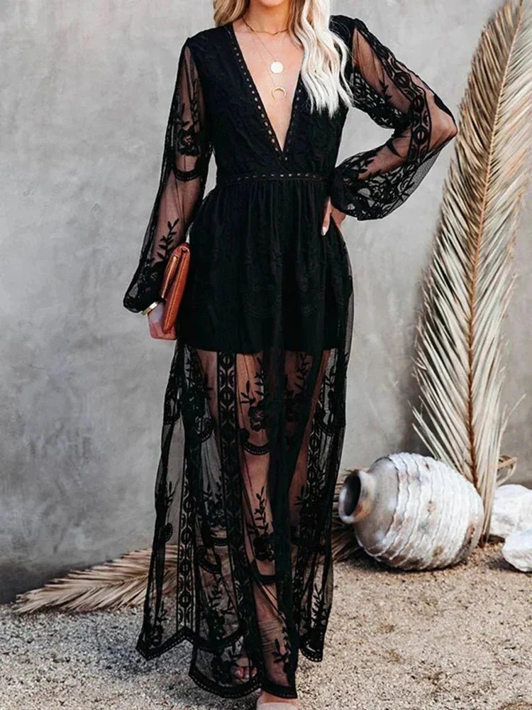 Vestito Maxi in Pizzo Boho per Donna