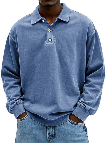 Polo de manga larga para hombre - ajuste relajado y puño con tres botones