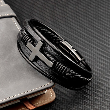 Pulsera negra con cruz elegante para hombre | Damon