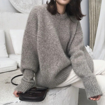 Maglione Girocollo Oversize da Donna - Texture Soffice e Maniche Lunghe