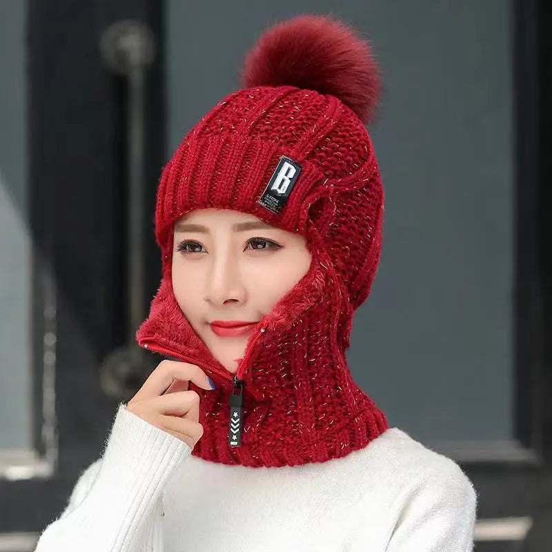 Gorra de Mujer - Pom Pom y Cuello Térmico