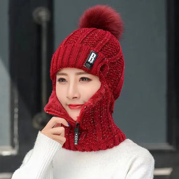 Gorra de Mujer - Pom Pom y Cuello Térmico
