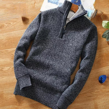 Suéter para Hombre con Cremallera Corta - Cuello Alto y Tejido Texturizado
