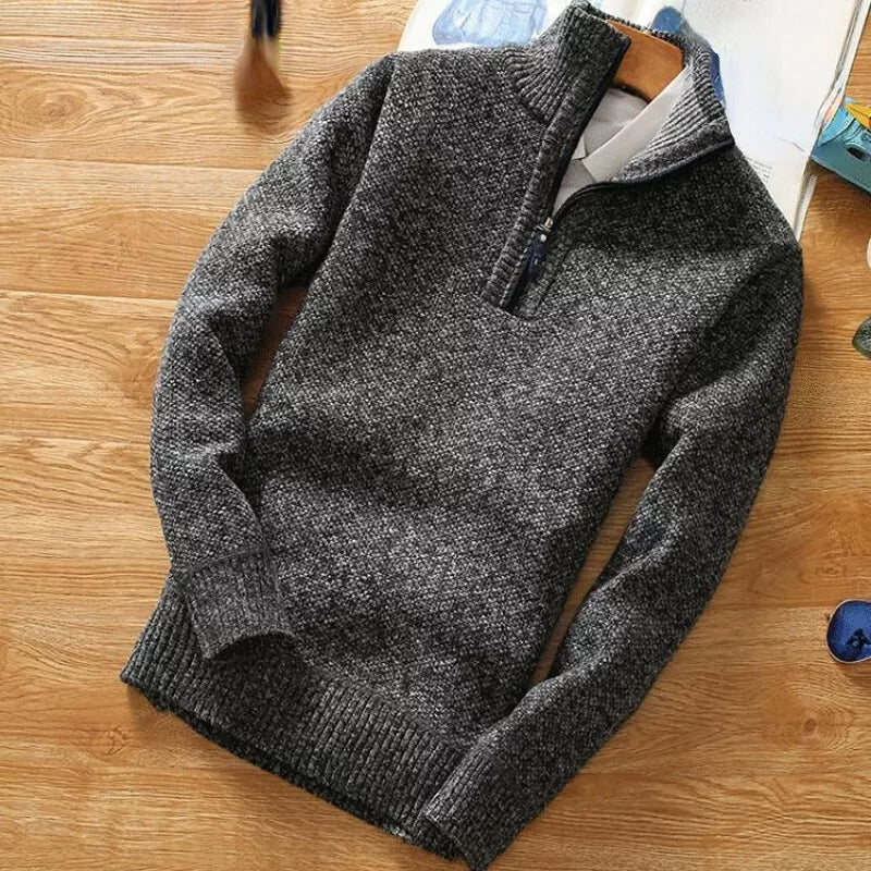 Maglione da Uomo con Cerniera Corta - Collo Alto e Maglia Testurizzata