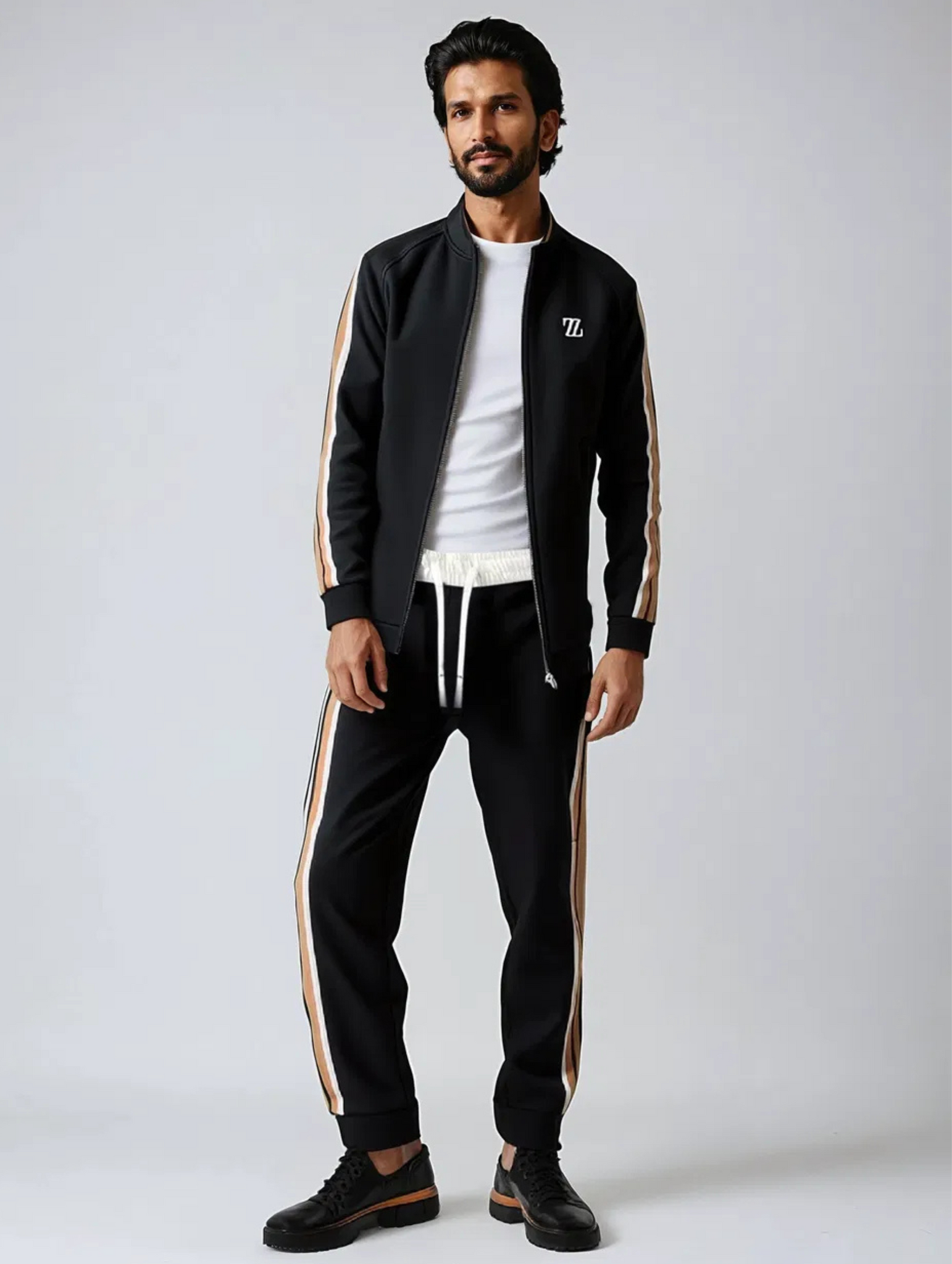 Completo da Uomo a Due Pezzi - Giacca con Cerniera e Pantaloni con Strisce Laterali