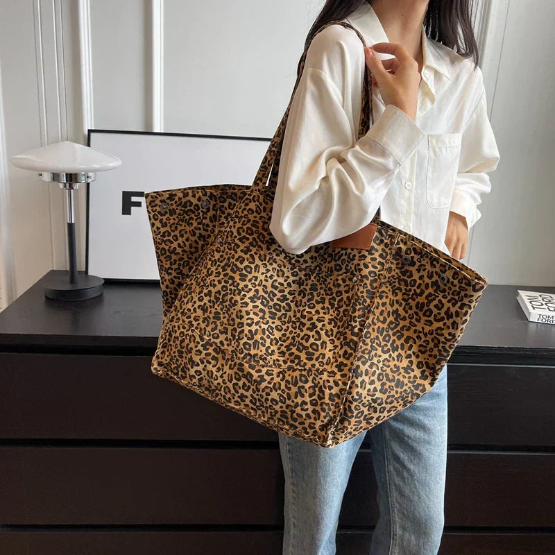 Tote Bag Donna Oversize Stampa Leopardata - Elegante Borsa a Spalla Quotidiana