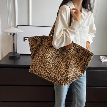 Tote Bag Donna Oversize Stampa Leopardata - Elegante Borsa a Spalla Quotidiana