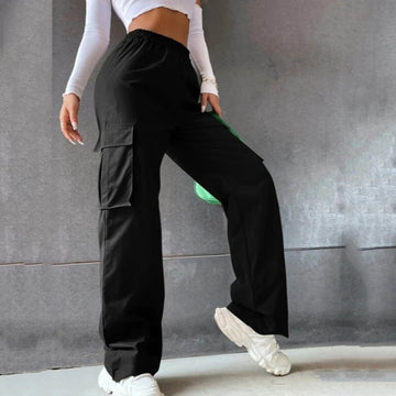 Pantaloni Cargo da Donna a Gamba Larga - Vita Alta e Tasche